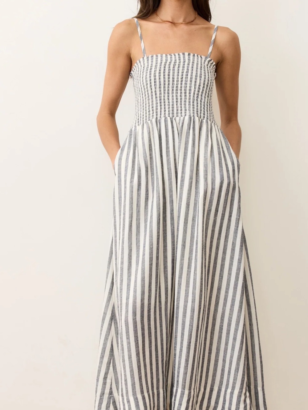 Marine Layer Sutton Strapless Maxi Dress in India Ink Stripe - Picture 2 of 9